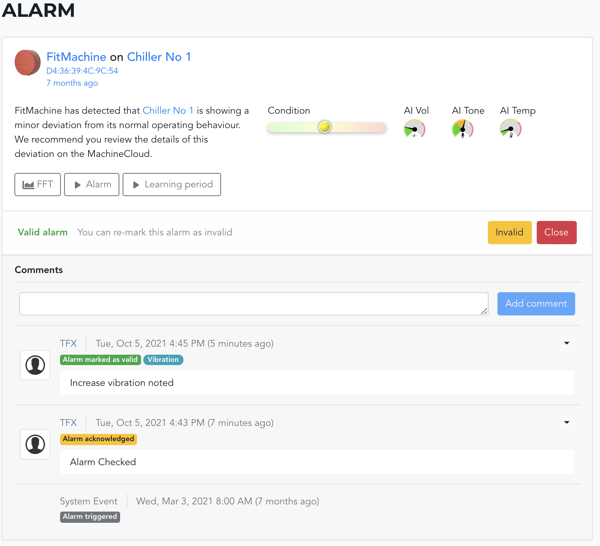 Condition Alarms List Page