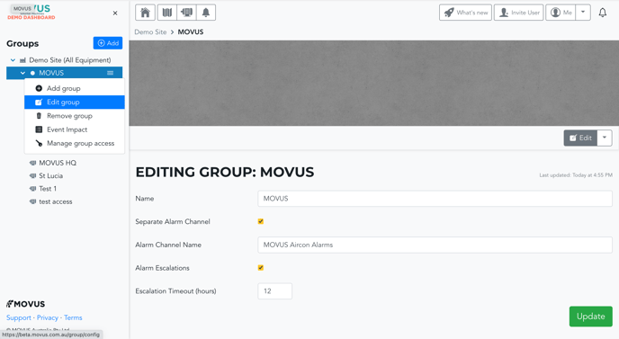 Edit Group Alarm Channels