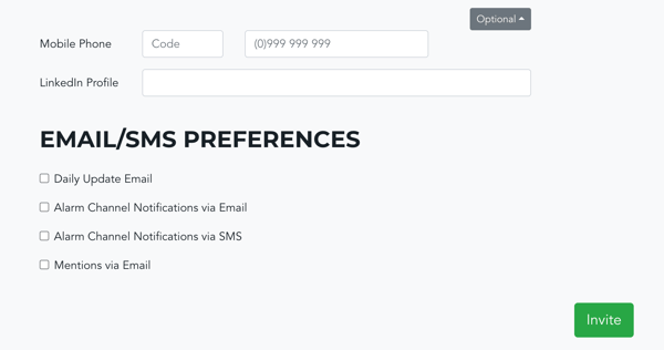 Invite User EmailSMS Preferences